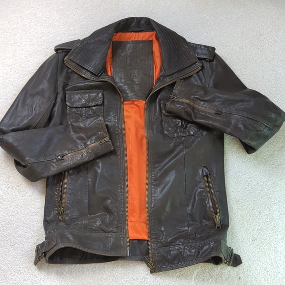 Superdry Other - TODAY ONLY! Superdry Ryan Leather Jacket, Men's Size S, Dark Olive/Brown